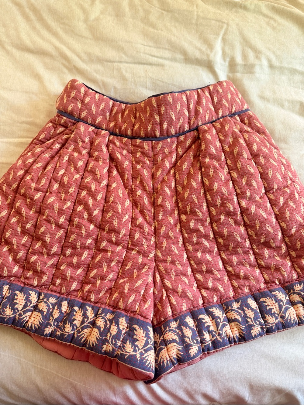 Hunter Bell Quilted Rose Pattern Women's Shorts with Navy Trim